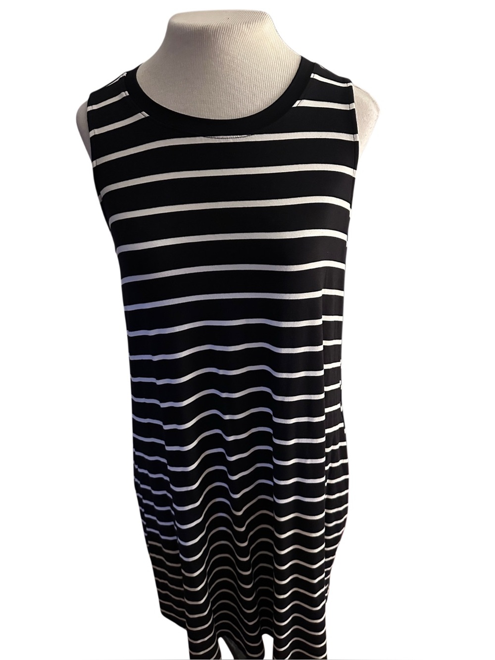 NWT Time & Tru Black White Striped Sleeveless Knit Dress L 12-14